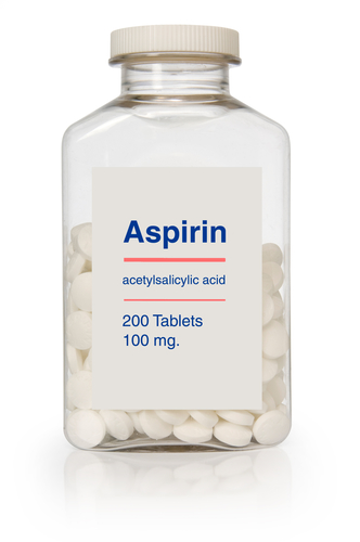 Bottle of aspirin with a clipping path on white background